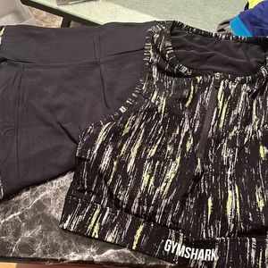 Gymshark biker shorts set. Large. Black some neon green, grey and white detail.
